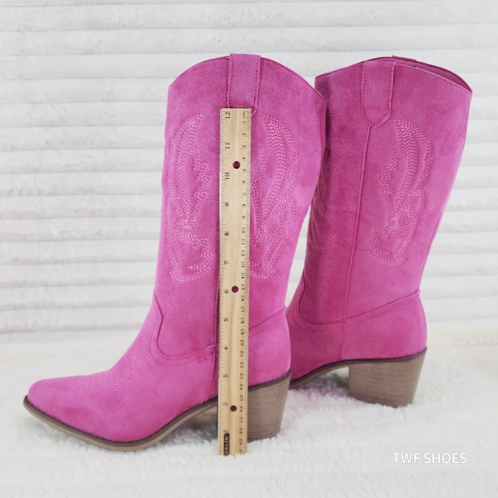 Pierre Dumas Pink Suede Western Heeled Boots - Picture 12 of 14